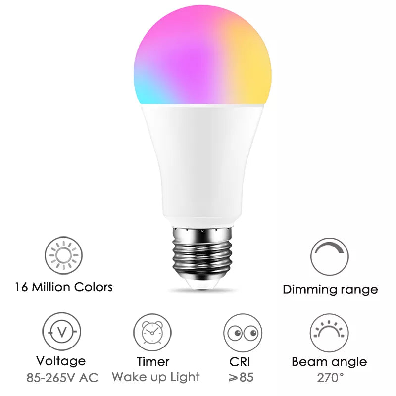 15W WiFi Smart Light Bulb B22 E27 LED RGB Lamp Work with Alexa/Google Home