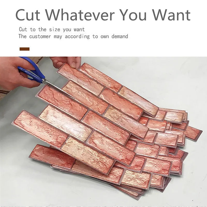 12pcs 3D Brick Wall Sticker Self-Adhesive PVC Wallpaper Home Wall Decor