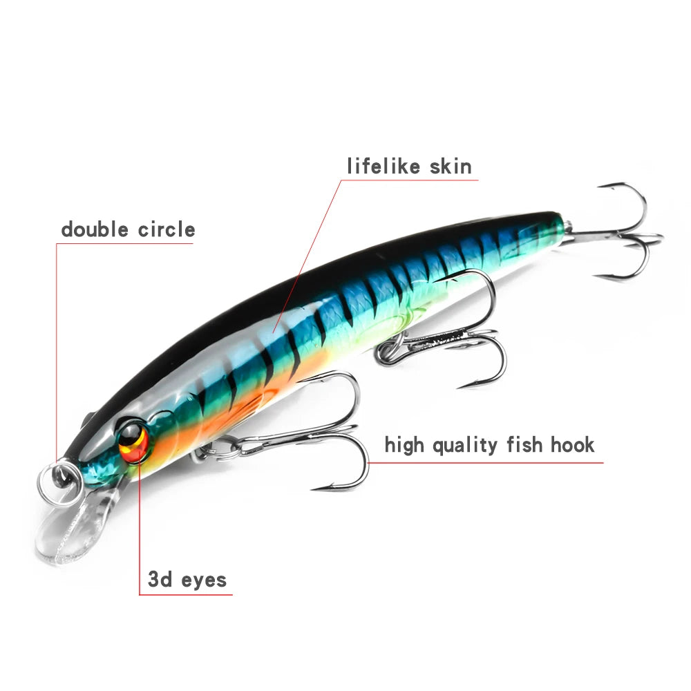 BAKAWA 1pcs 14cm 15g Big Long Fishing Lure Minnow Crankbait Sea Bait 3D Eyes Strong Hooks Wobblers