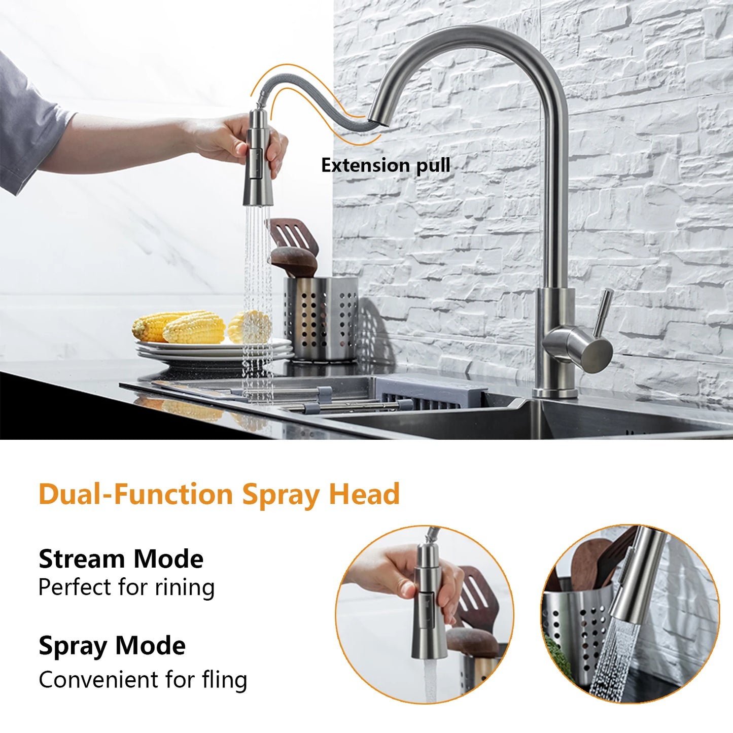 DQOK Kitchen Faucet Pull Out Brushed Nickle Sensor Stainless Stee