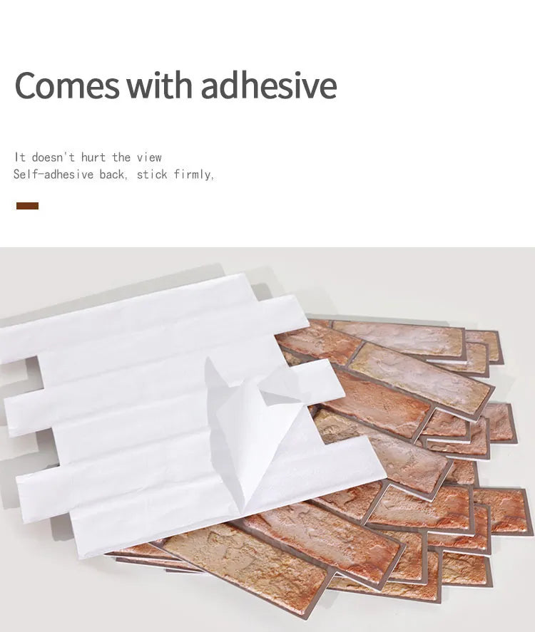 12pcs 3D Brick Wall Sticker Self-Adhesive PVC Wallpaper Home Wall Decor