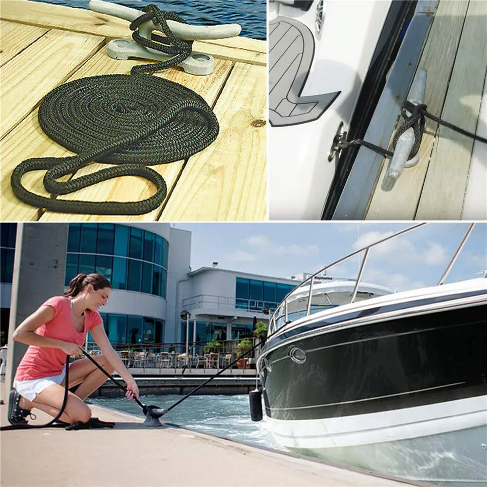 1PC/3PCS Black Double Braid Nylon Dockline Dock Line Mooring boat Rope Anchoring Docking Rope length 16.5feet 25feet 50feet