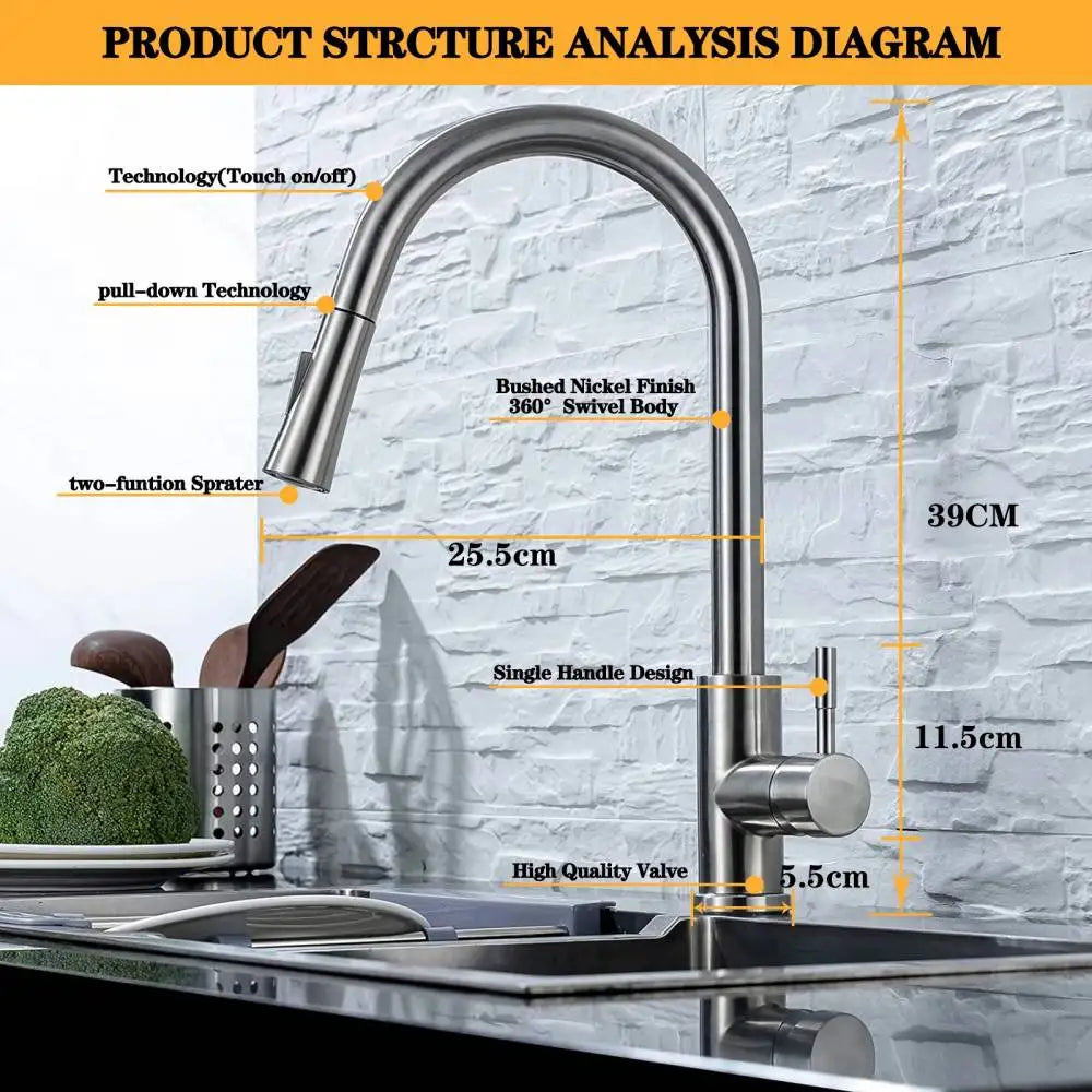 DQOK Kitchen Faucet Pull Out Brushed Nickle Sensor Stainless Stee
