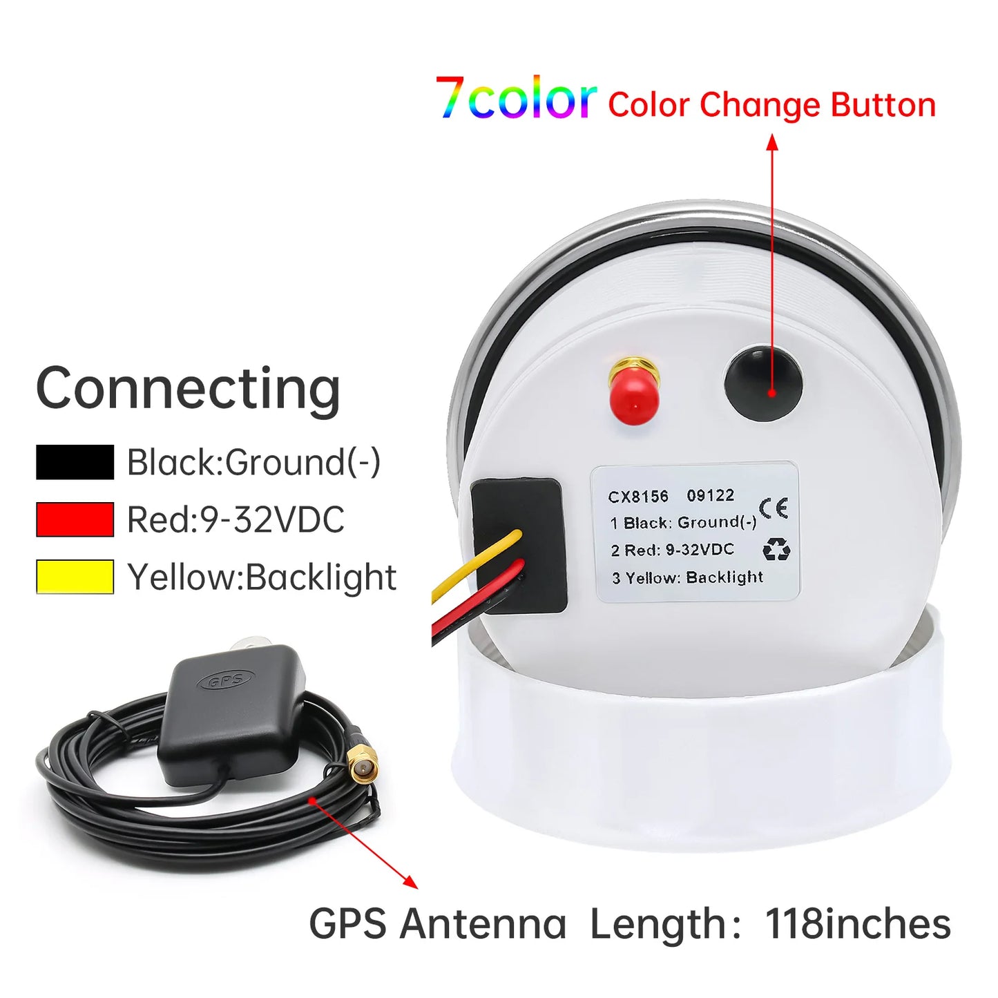 7 Color Backlight 0~30 Knots 85MM GPS Speedometer Gauge with GPS Antenna 0~60 Knots Odometer for Marine Car Boat Yacht 12V24V