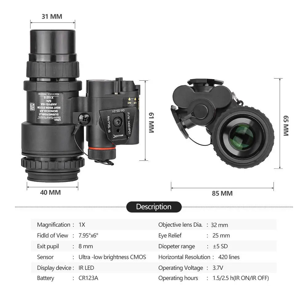PVS-18 Head-Mounted Hunting Camera Infrared Night Vision Device for Hunting Monocular NVG Scope HD 1X Infrared Digital Camping
