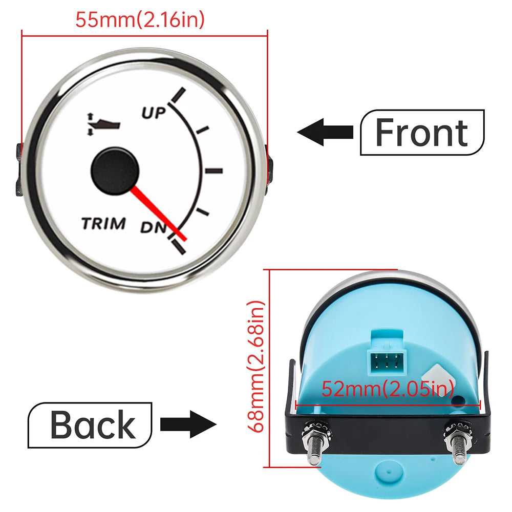 12V/24V Stainless Steel Bezel UP-DN Right Side Trim Meter Boat Trim Gauge with Red Backlight Car Accessories