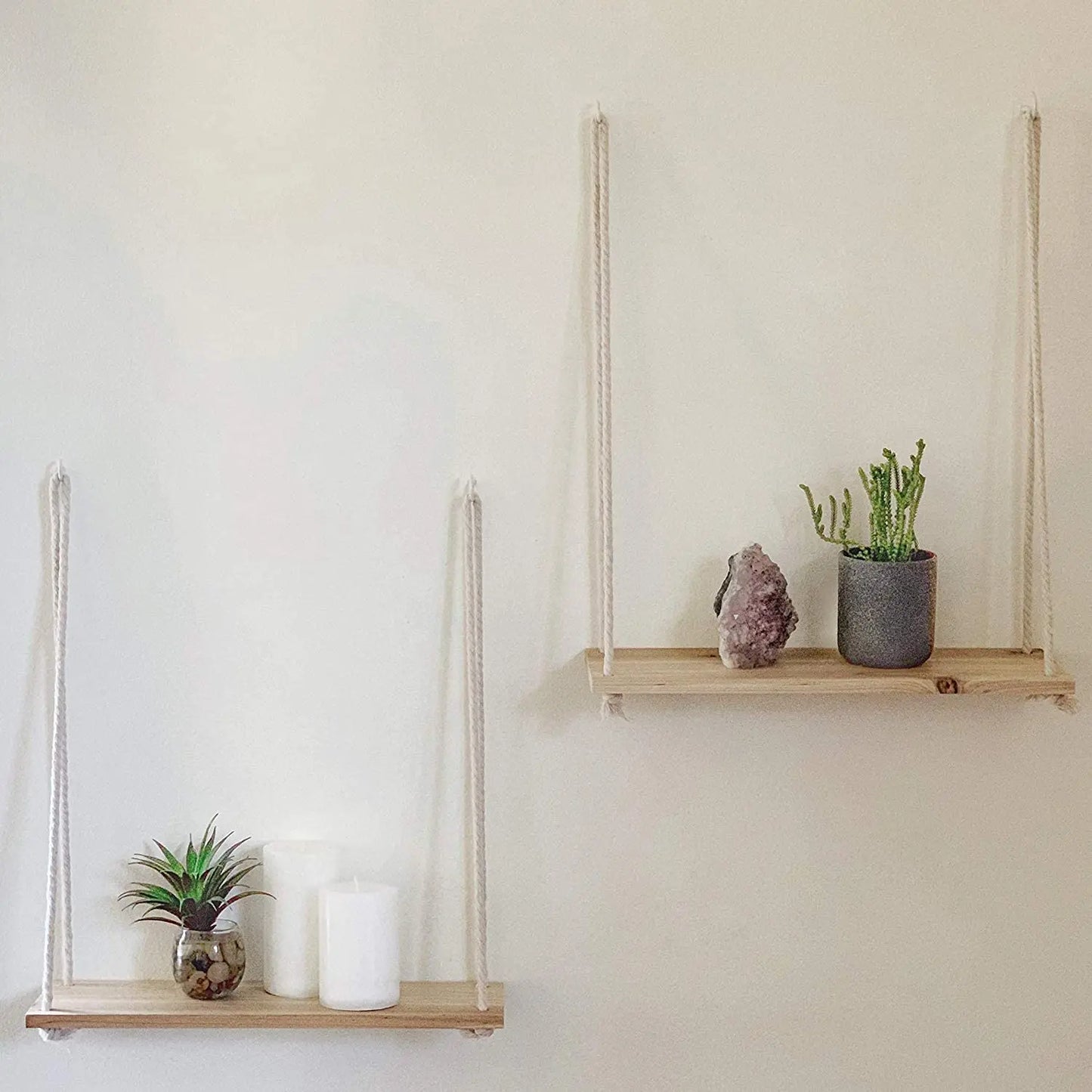 Wooden Rope Swing Wall Hanging Plant Flower Pot Tray Mounted Floating Wall Shelves Nordic Home