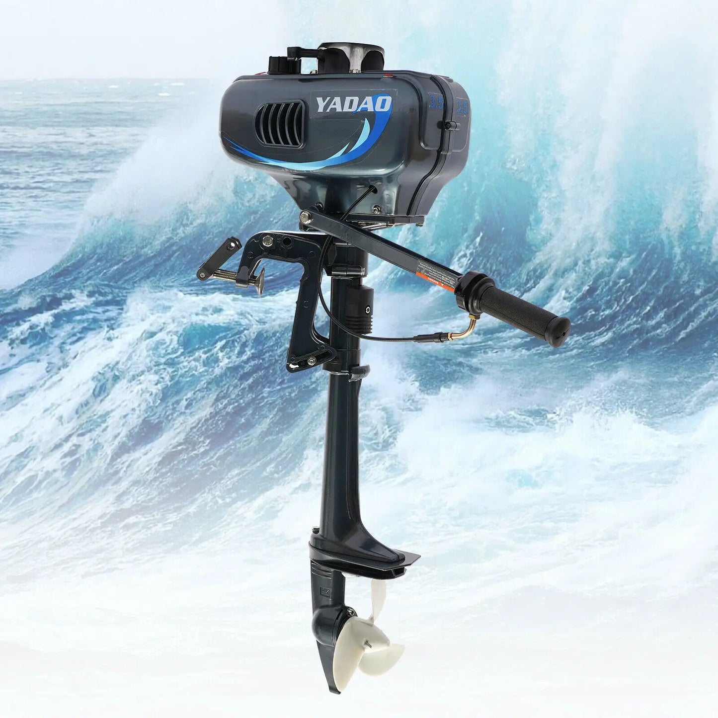 Grey 3.5HP 49cc Boat Outboard Motor Short Shaft 2 Stroke Gasoline Engine Half Water-cooling and Air-cooling System