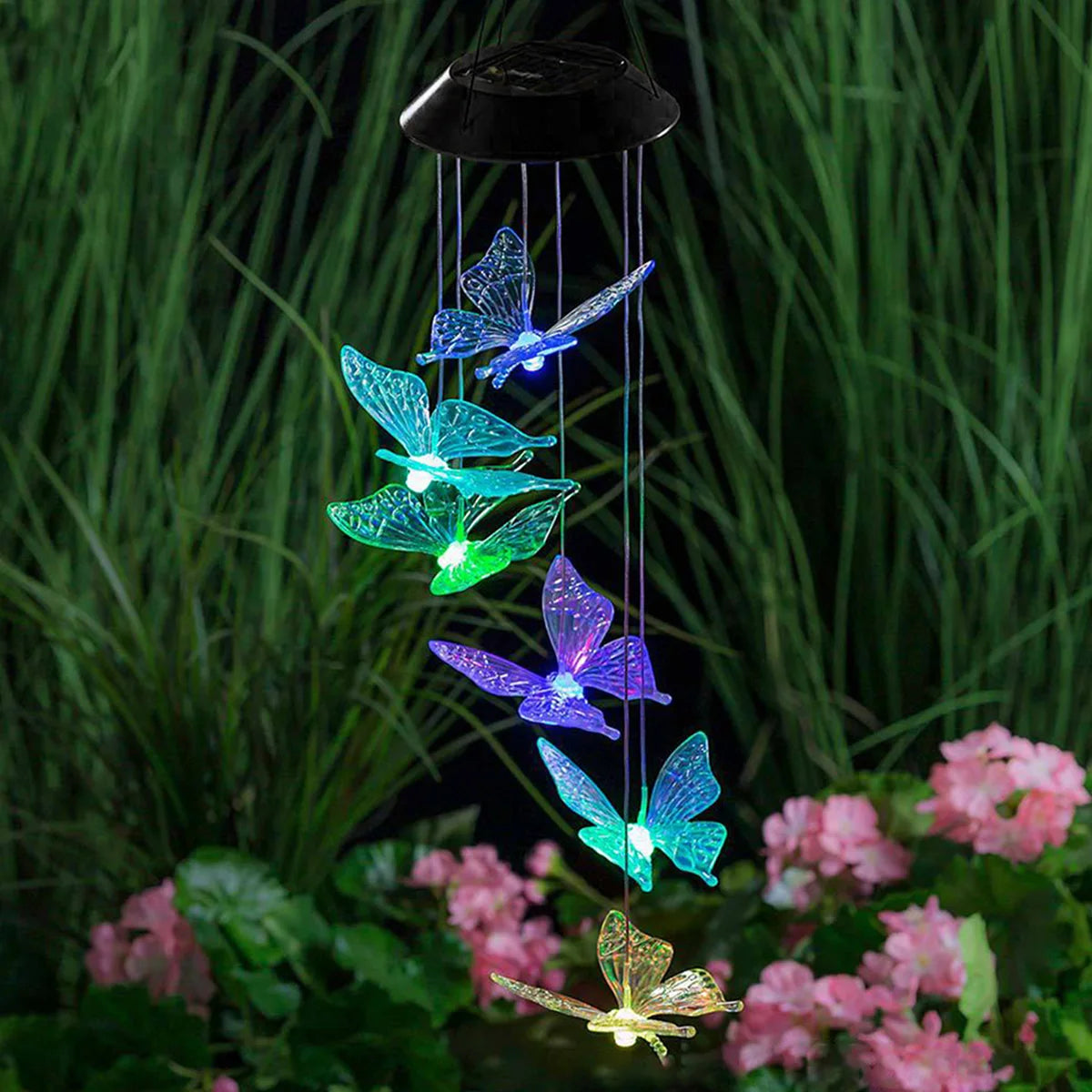 Butterfly Solar Wind Chime Light 120mAh Multicolor Light Waterproof Chandelier with Bell for Garden Home Yard Lawn Decoration