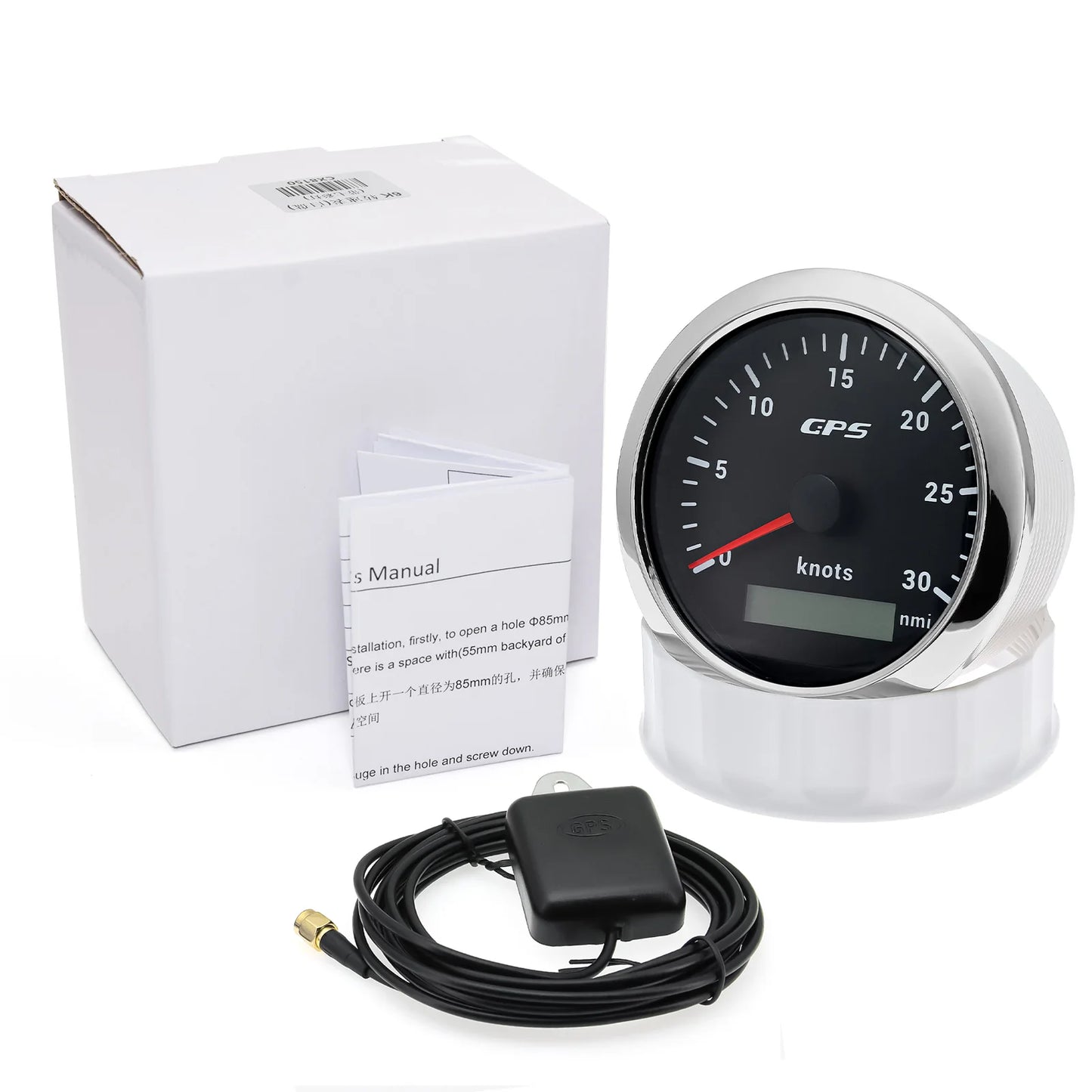 7 Color Backlight 0~30 Knots 85MM GPS Speedometer Gauge with GPS Antenna 0~60 Knots Odometer for Marine Car Boat Yacht 12V24V