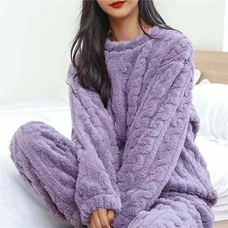 Women's pajamas set Winter coral velvet home wear Velvet thickened two-piece