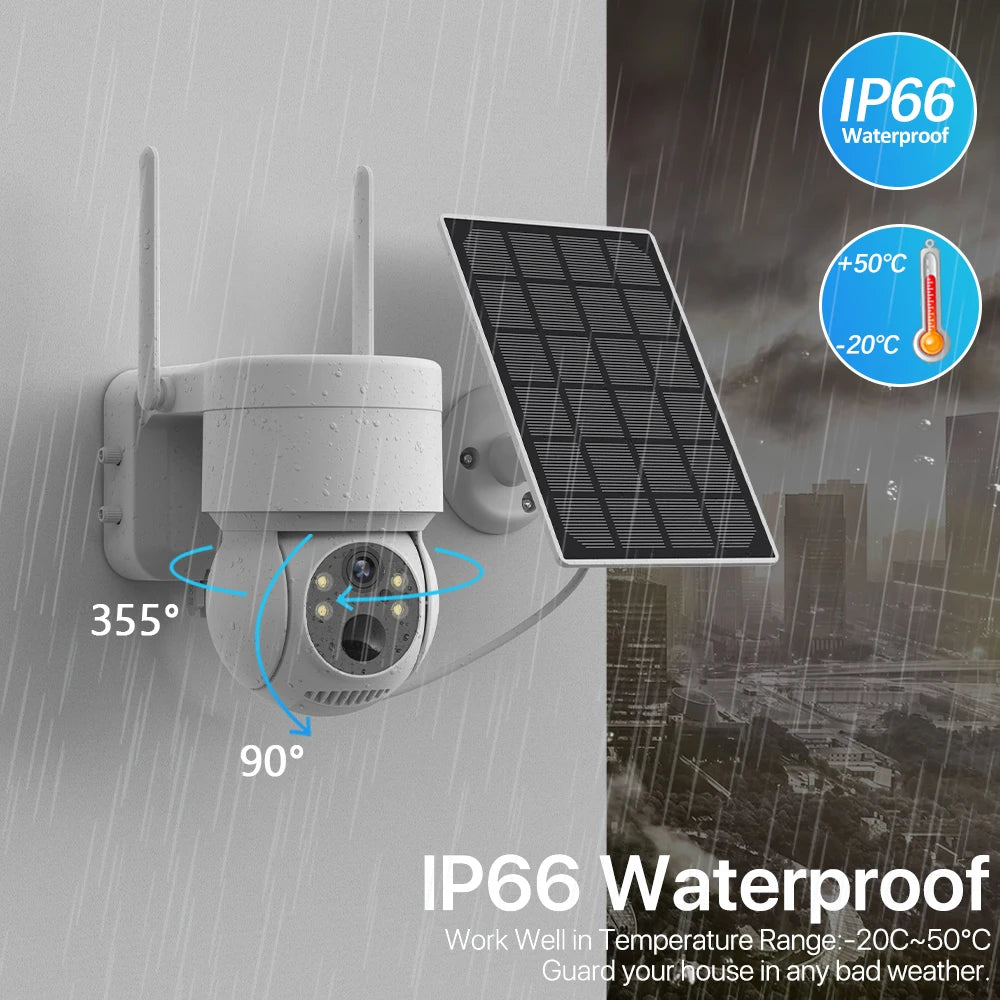 WIFI Solar Battery Camera 4MP HD Wireless PTZ Camera Outdoor