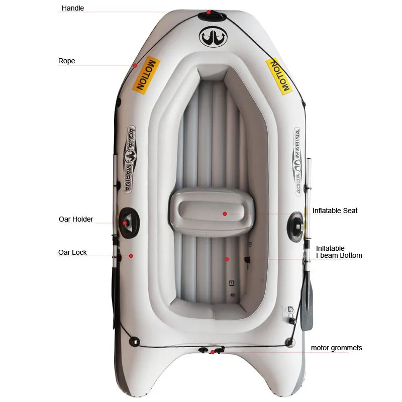 Aqua Marina 2 Person MOTION fishing boat thick PVC inflatable boat kayak dinghy raft paddle foot pump bag motor mount engine