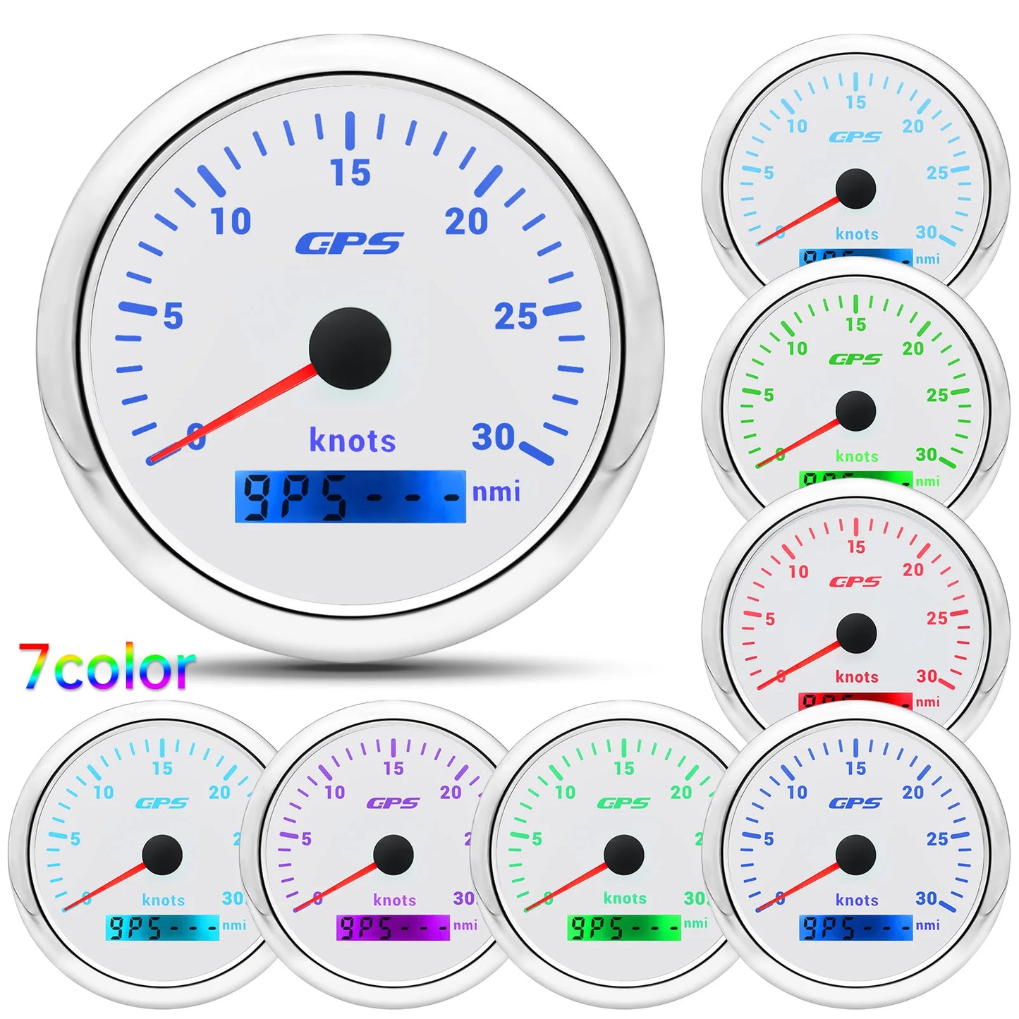7 Color Backlight 0~30 Knots 85MM GPS Speedometer Gauge with GPS Antenna 0~60 Knots Odometer for Marine Car Boat Yacht 12V24V