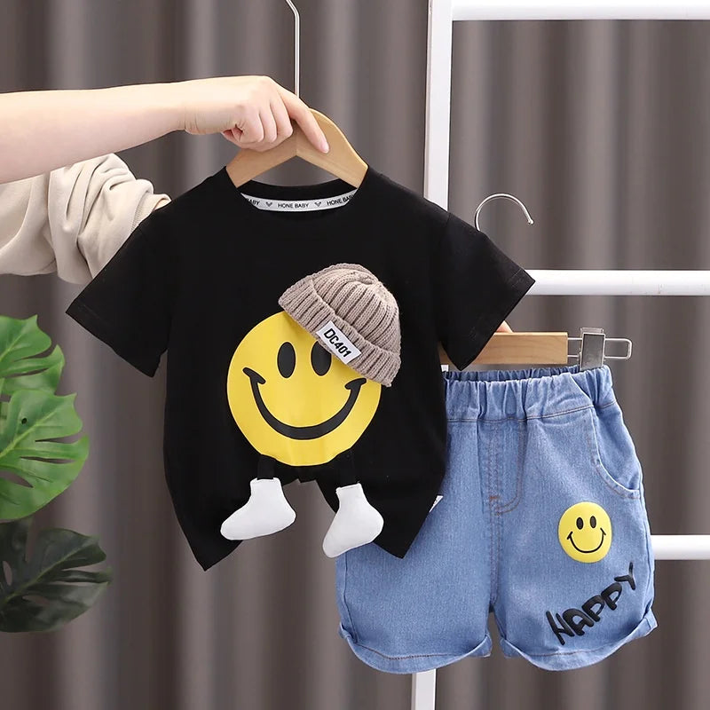 Summer Children Clothes for Baby Boys Cartoon T Shirt + Shorts 2Pcs/Set Toddler