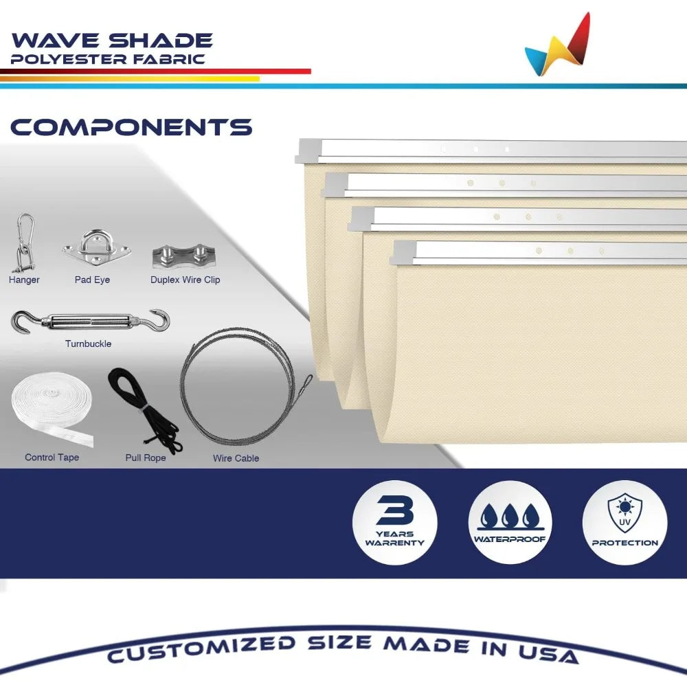 4' x 16' Waterproof Retractable Sun Shade Canopy Cover Sliding Wave Shade Sail