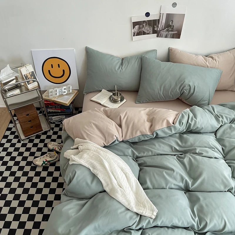 Washed Cotton Duvet Cover Set Black Bedding Sets for Hotel Bedroom Brushed Quilt Cover Pillowcase Flat Sheet Fashion Bed Linen