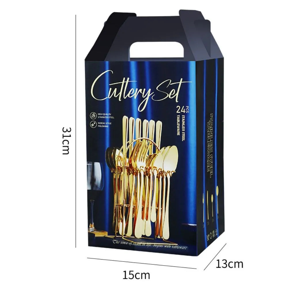 24pcs/Set Stainless Steel Cutlery Set with Holder & Gift Box