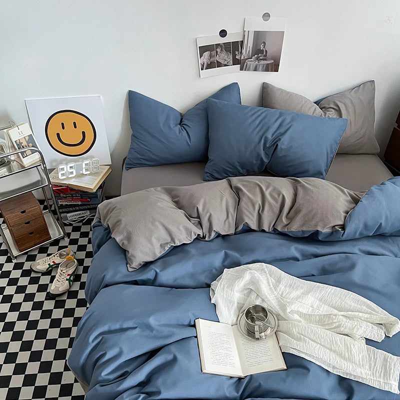 Washed Cotton Duvet Cover Set Black Bedding Sets for Hotel Bedroom Brushed Quilt Cover Pillowcase Flat Sheet Fashion Bed Linen