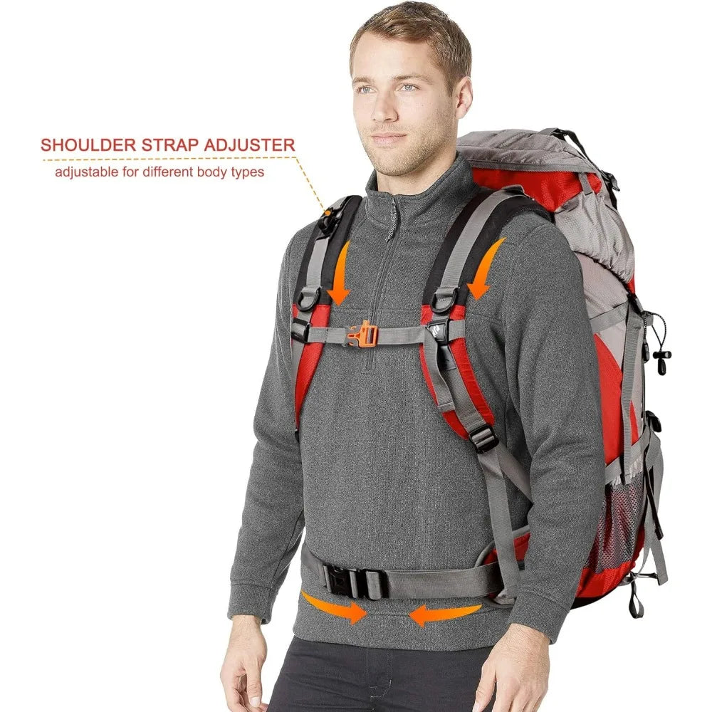 50L Hiking Backpack, Waterproof Camping Essentials Bag with Rain Cover, 45+5 Liter Lightweight Backpacking Back Pack Mochilas