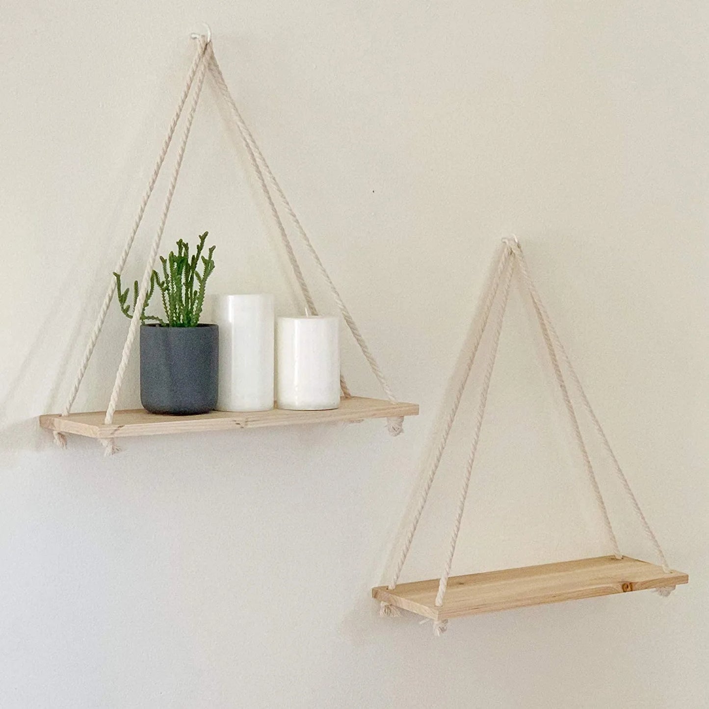Wooden Rope Swing Wall Hanging Plant Flower Pot Tray Mounted Floating Wall Shelves Nordic Home