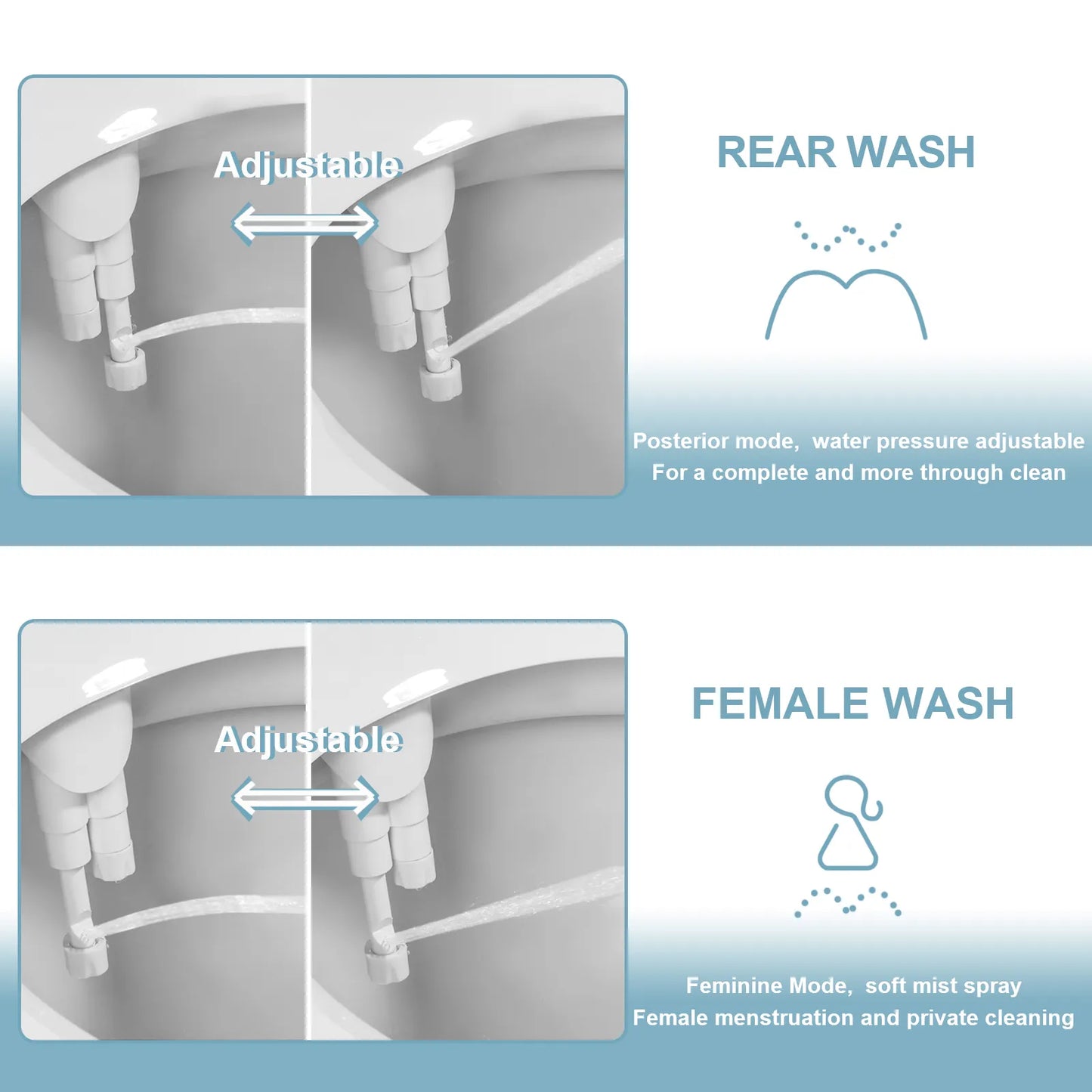 SAMODRA Bidet Attachment Ultra-Slim Toilet Seat Attachment Dual Nozzle Bidet Adjustable Water