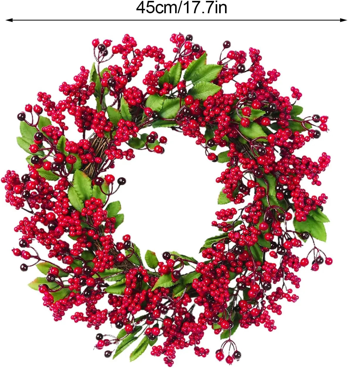 Yannew Christmas Red Berry Wreath for Front Door Outside Home Wall Decor