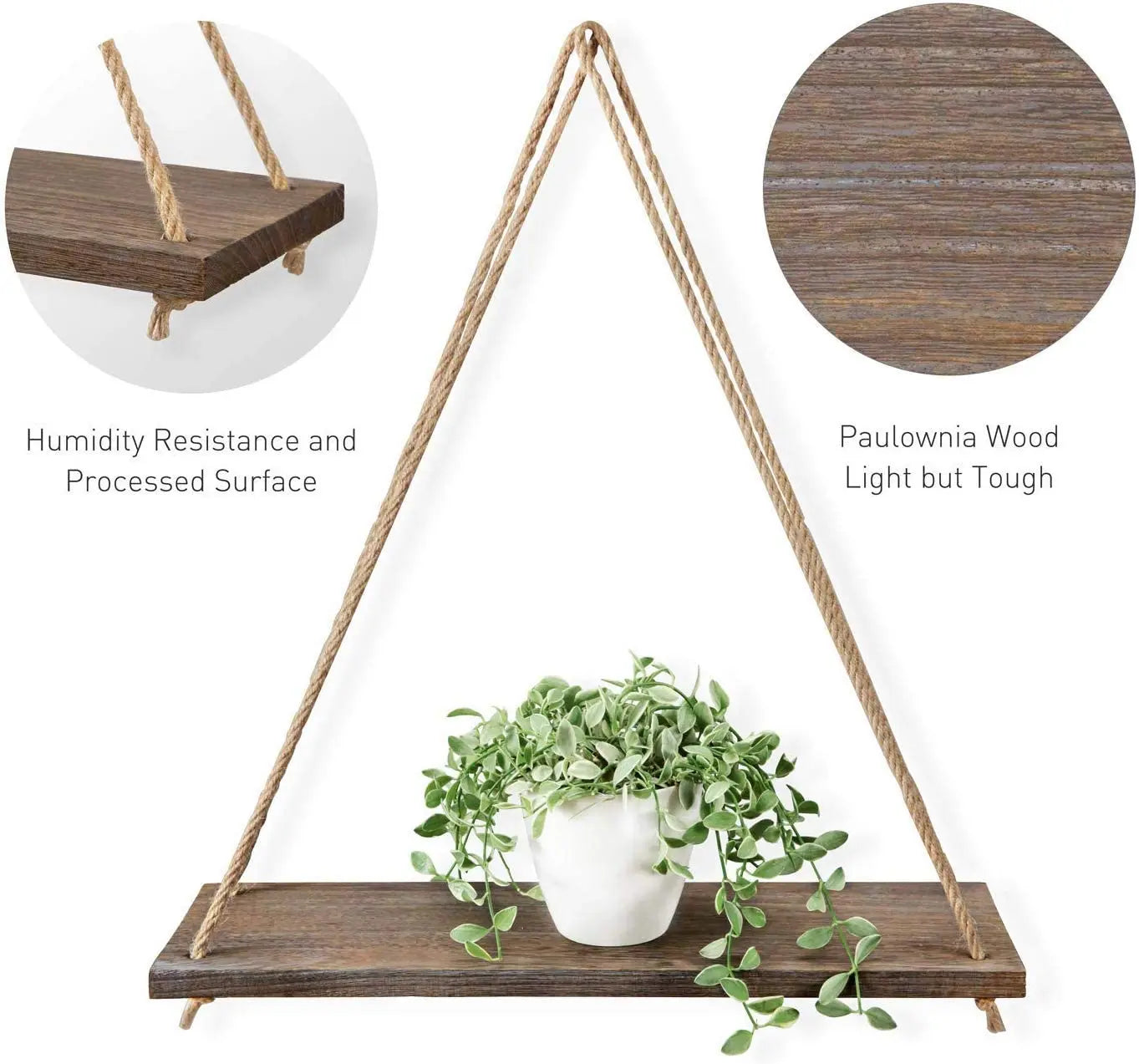 Wooden Rope Swing Wall Hanging Plant Flower Pot Tray Mounted Floating Wall Shelves Nordic Home