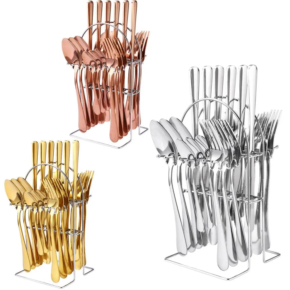24pcs/Set Stainless Steel Cutlery Set with Holder & Gift Box