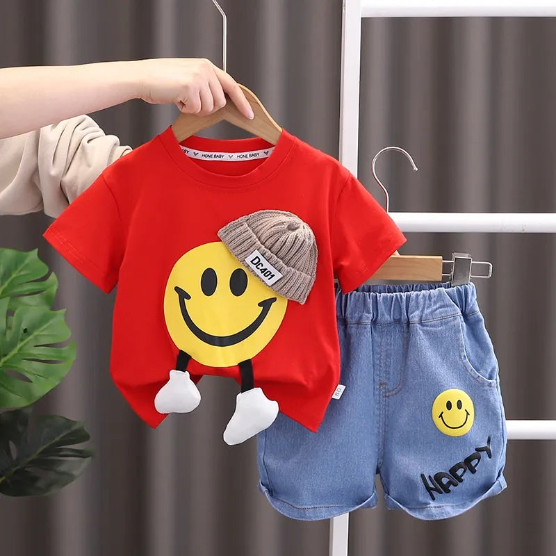 Summer Children Clothes for Baby Boys Cartoon T Shirt + Shorts 2Pcs/Set Toddler