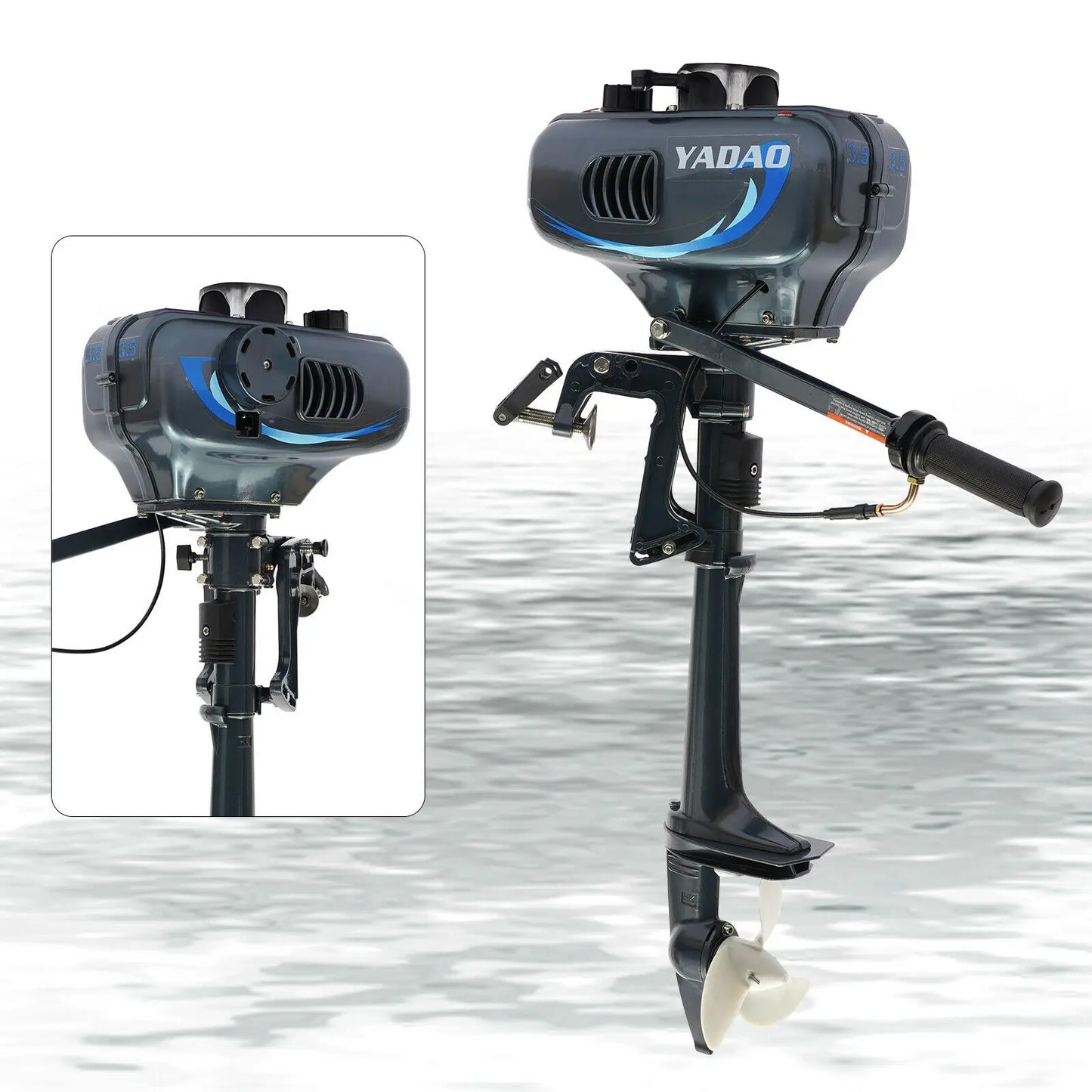 Grey 3.5HP 49cc Boat Outboard Motor Short Shaft 2 Stroke Gasoline Engine Half Water-cooling and Air-cooling System