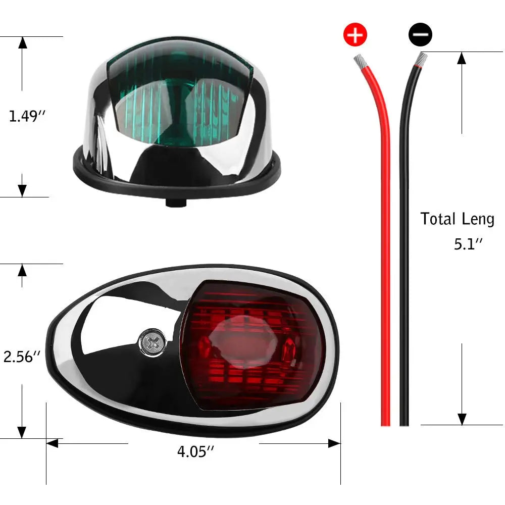 Yacht Navigation Light Waterproof LED Marine Sounding Light Navigation Light Red and Green Marine Light 12V 24V 2 PCS