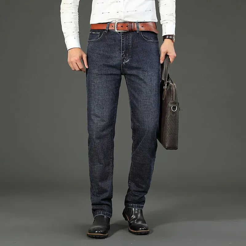 Wthinlee New Business Men's Jeans Casual Straight Stretch Work Denim Trousers Male Brand Clothing