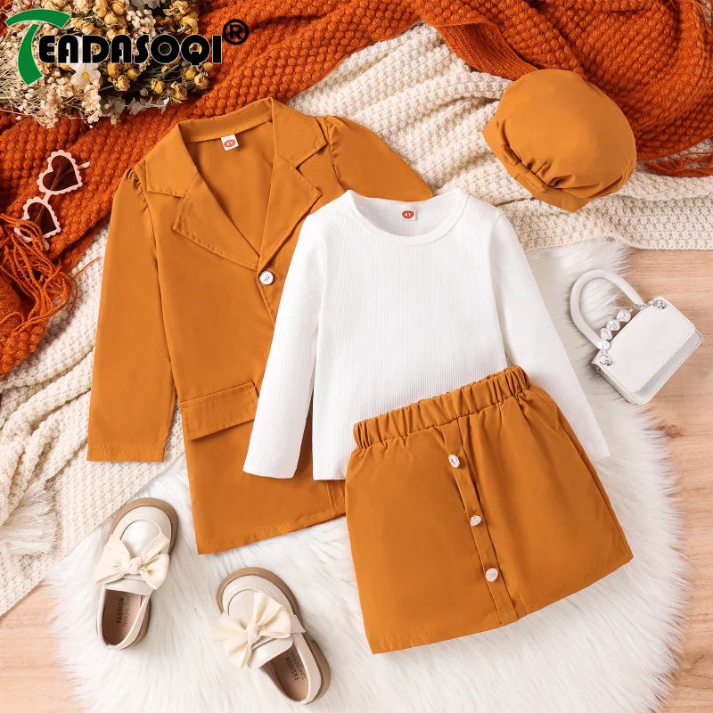 4-7Y Clothing Girls Spring Autumn Solid Color Bottom Shirt 4Pcs Set Kid Clothes