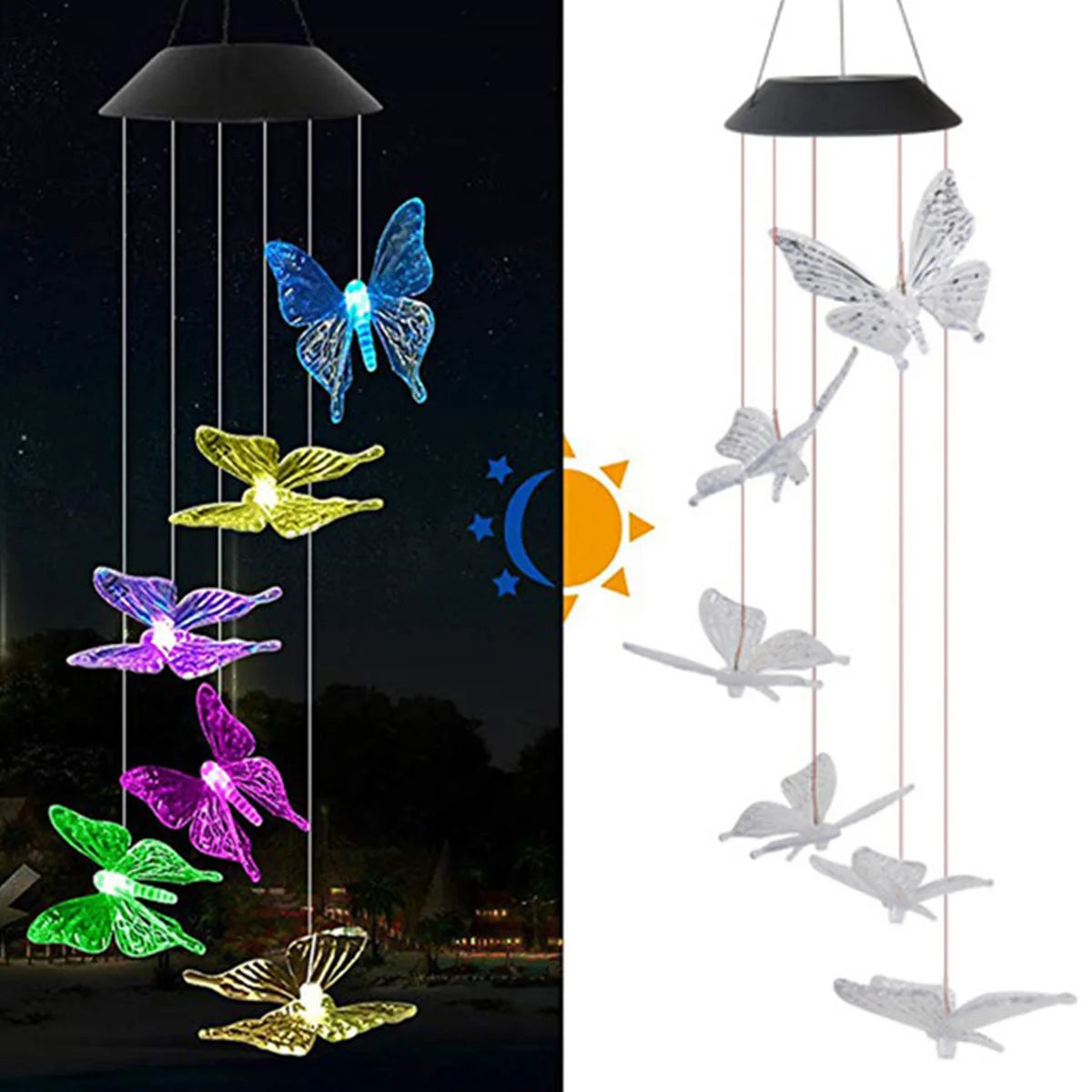 Butterfly Solar Wind Chime Light 120mAh Multicolor Light Waterproof Chandelier with Bell for Garden Home Yard Lawn Decoration