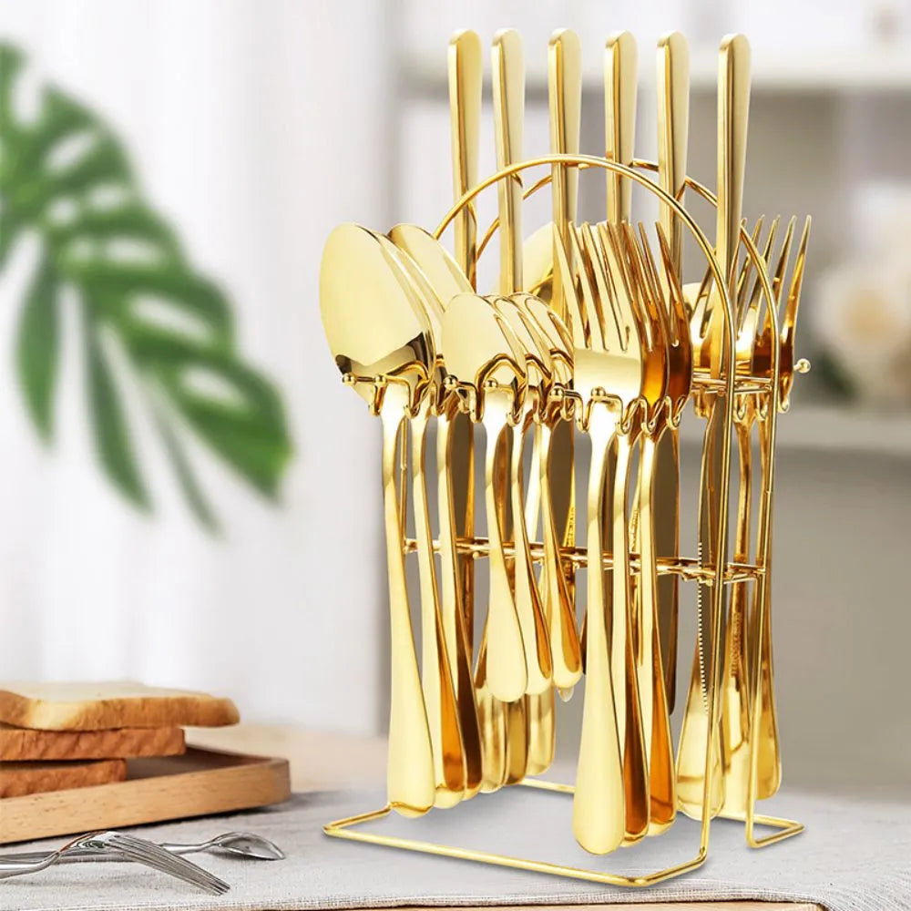 24pcs/Set Stainless Steel Cutlery Set with Holder & Gift Box