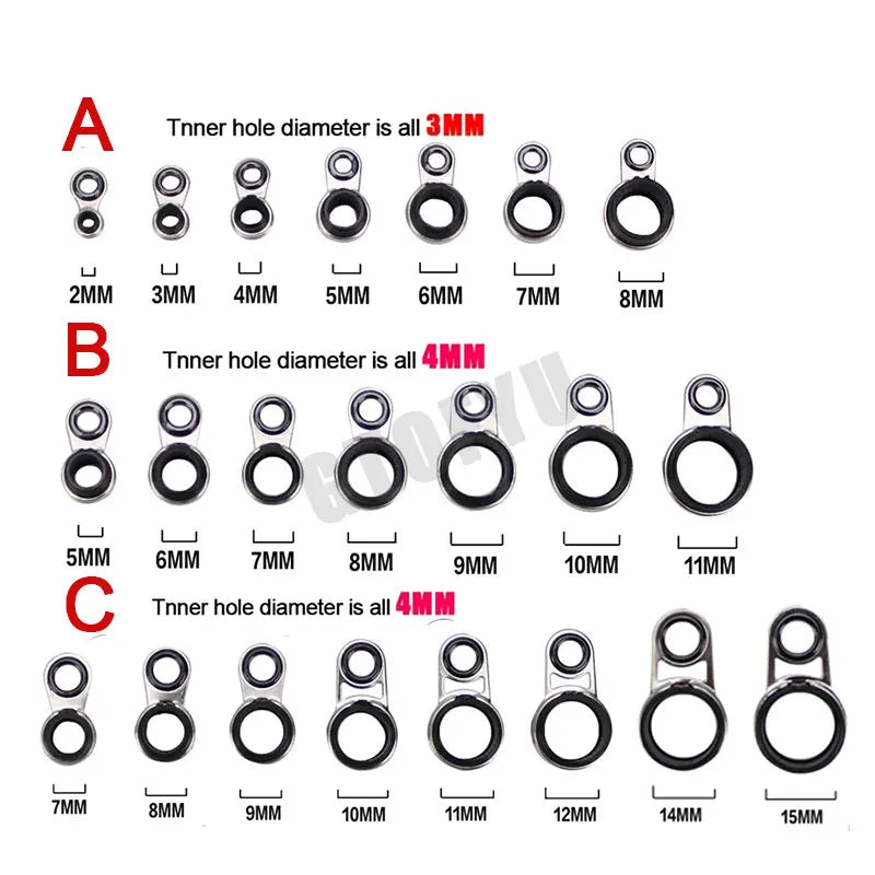 2mm-12mm all set Diameter Rock Fishing Rod Guides Ring Repair Multiple Sizes Sea Fishing Rod Guide Rings rocky rod wire loop