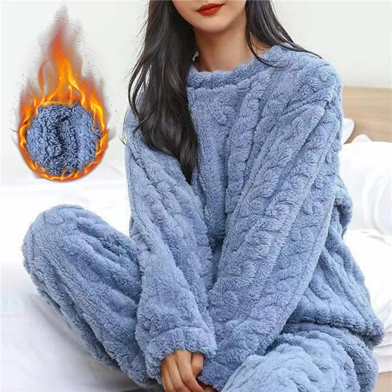 Women's pajamas set Winter coral velvet home wear Velvet thickened two-piece