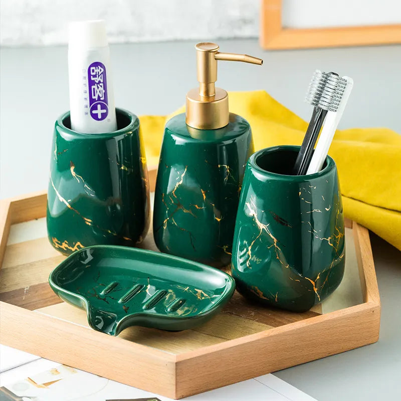 luxury dark green ceramic bathroom four-piece set porcelain holder decor