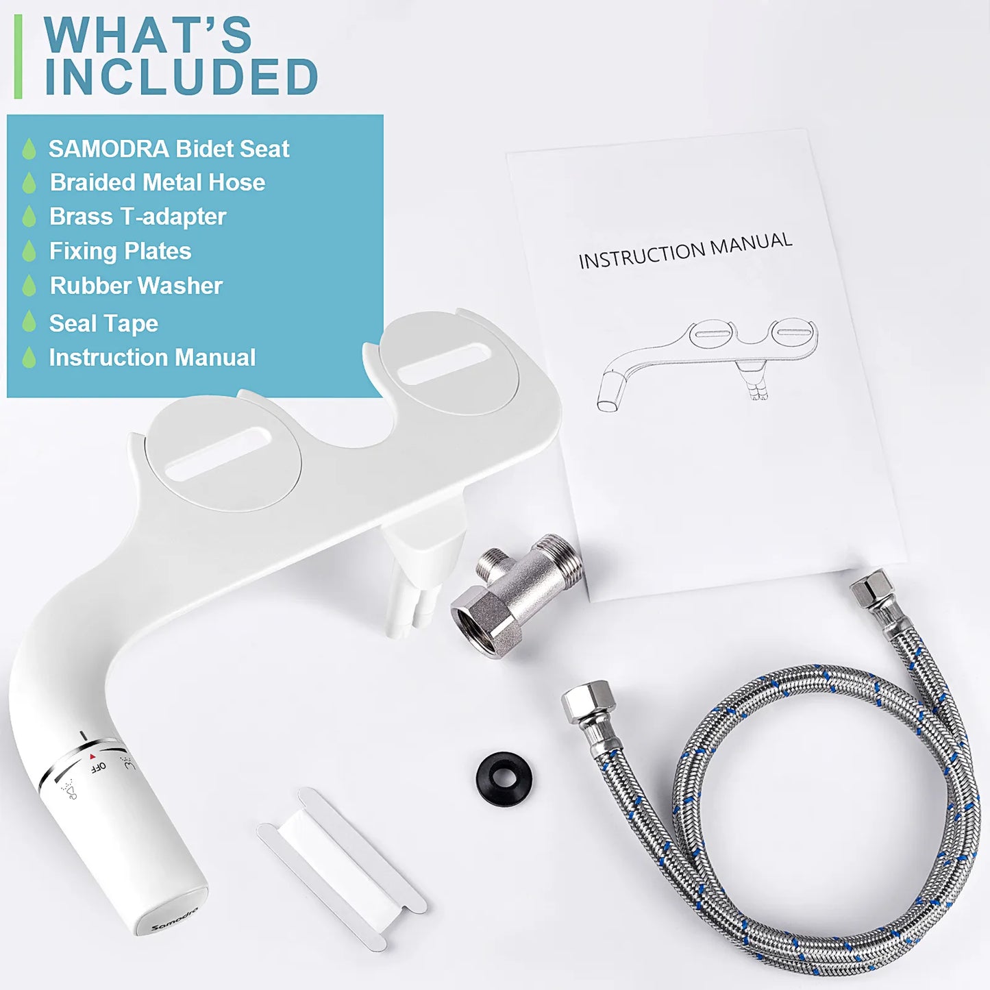 SAMODRA Bidet Attachment Ultra-Slim Toilet Seat Attachment Dual Nozzle Bidet Adjustable Water