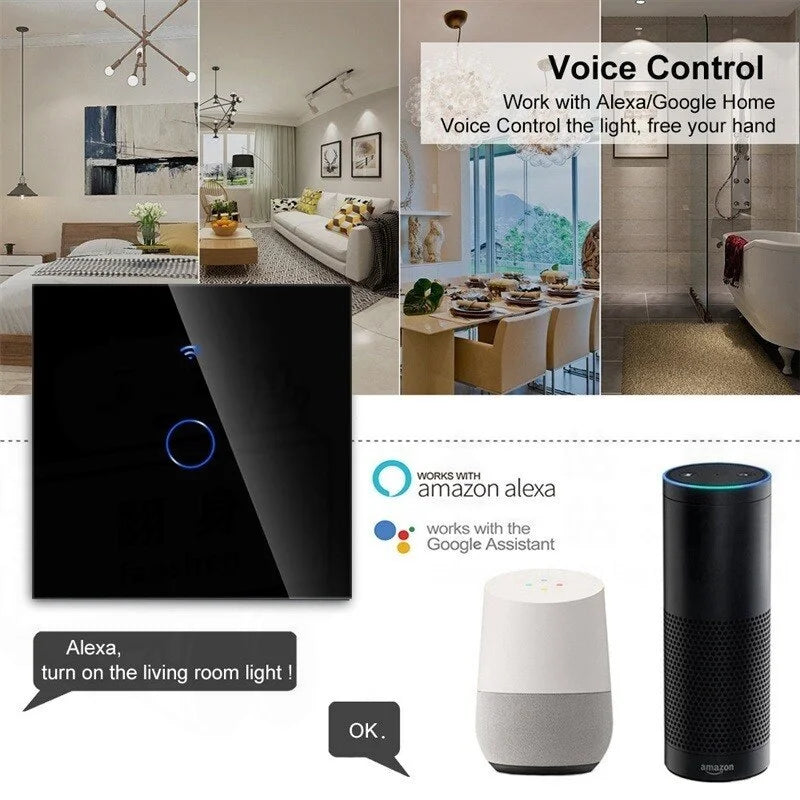 EU Smart Switches 1/2/3Gang Tuya Wifi Touch Light Switch Wall Sensor Switches Smart Life For Alexa Google Home 433RF Remote