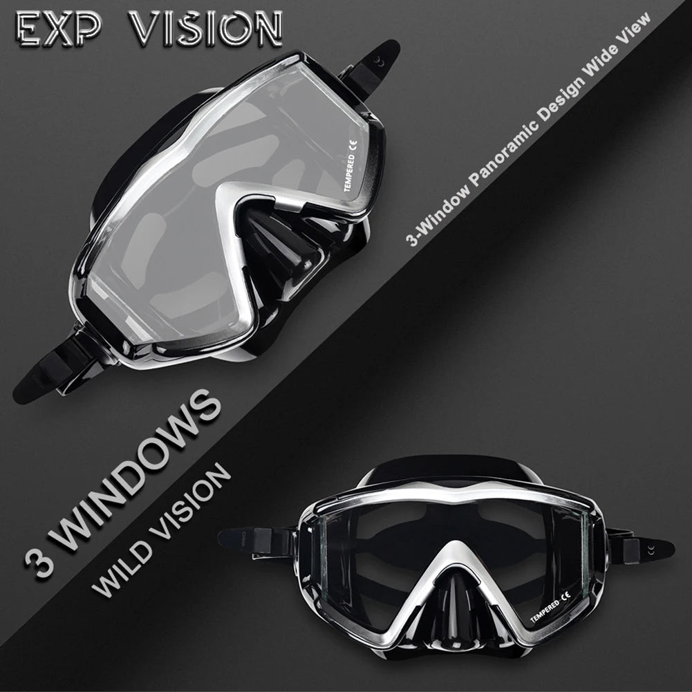 Adult Scuba Diving Mask Pano 3 Panoramic Tempered Glass Snorkeling Dive Mask