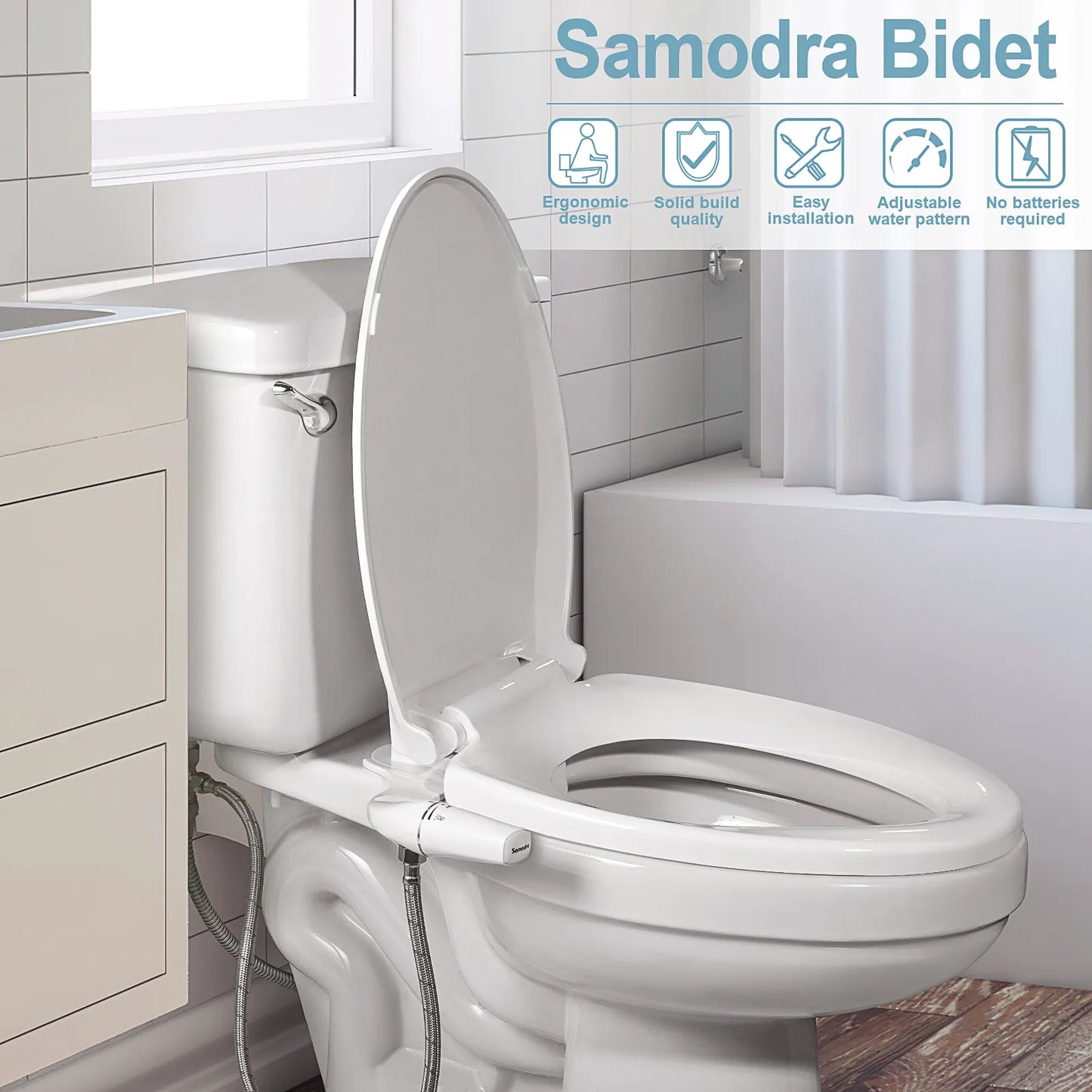SAMODRA Bidet Attachment Ultra-Slim Toilet Seat Attachment Dual Nozzle Bidet Adjustable Water