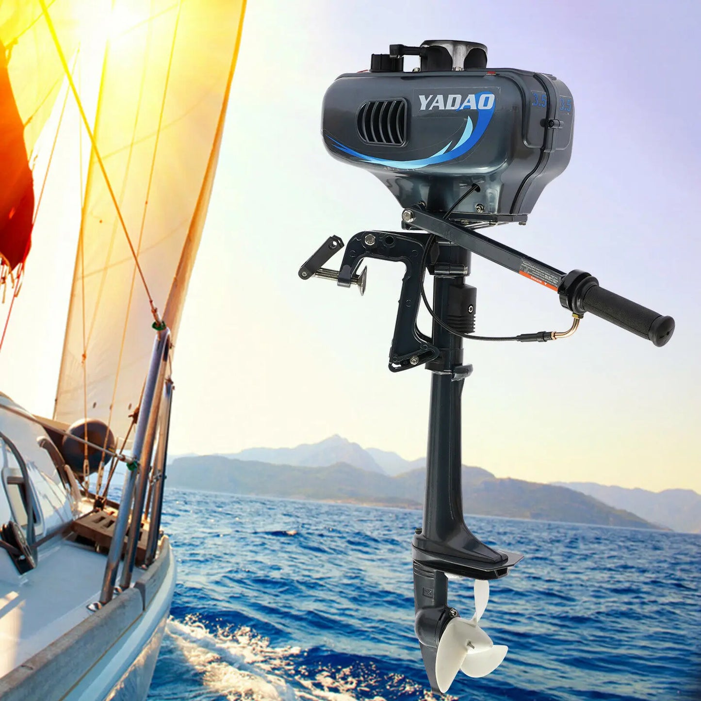 Grey 3.5HP 49cc Boat Outboard Motor Short Shaft 2 Stroke Gasoline Engine Half Water-cooling and Air-cooling System