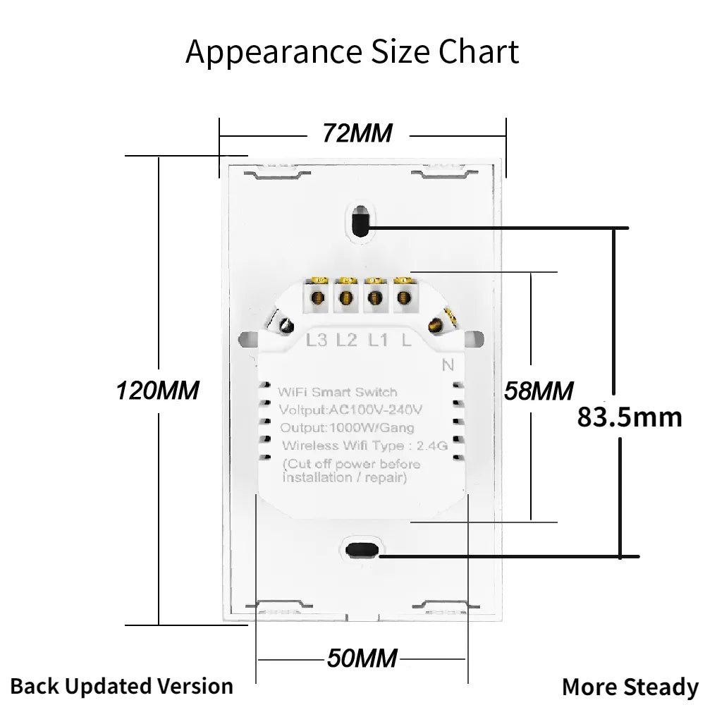 Tuya Wifi Smart Switch Neutral Wire/No Neutral Wire, Smart Home Interruptor Light Switch US 1/2/3 Works for Alexa Google home