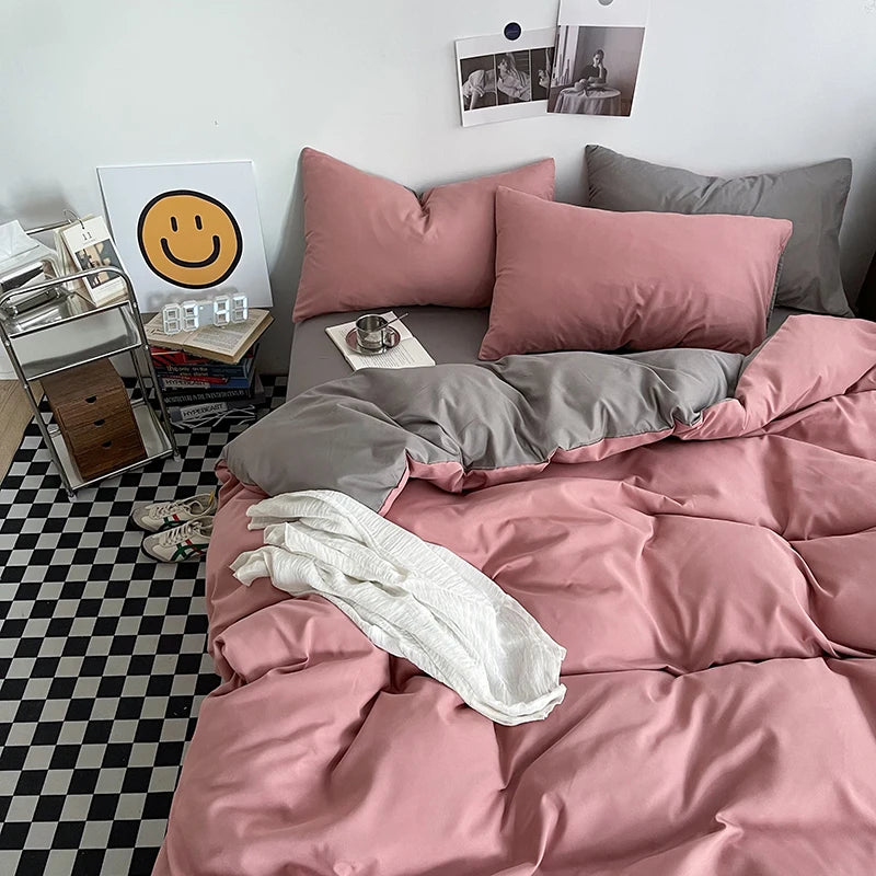 Washed Cotton Duvet Cover Set Black Bedding Sets for Hotel Bedroom Brushed Quilt Cover Pillowcase Flat Sheet Fashion Bed Linen