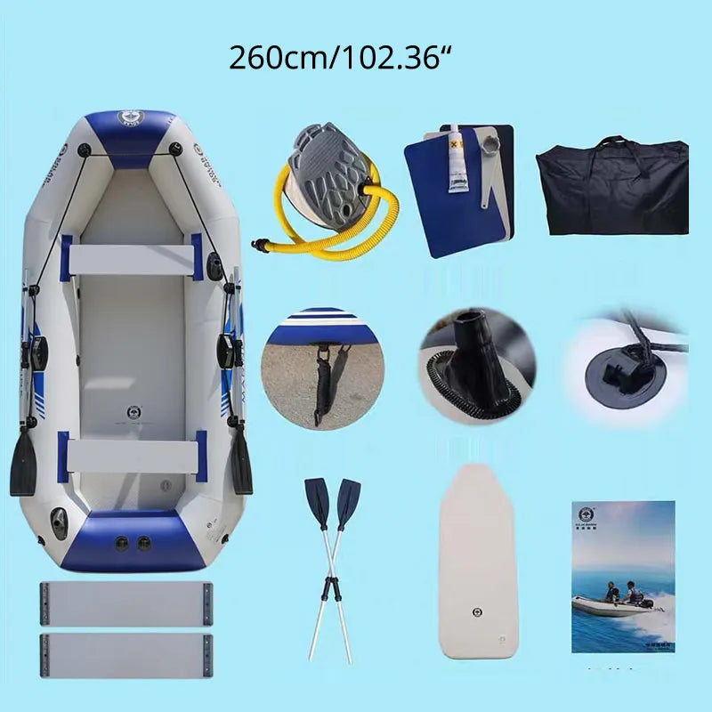 3 Person 260 CM PVC Inflatable Fishing Boat Rowing Kayak Thick And Wear-resistant Canoe Air Mat Floor With All Accessories