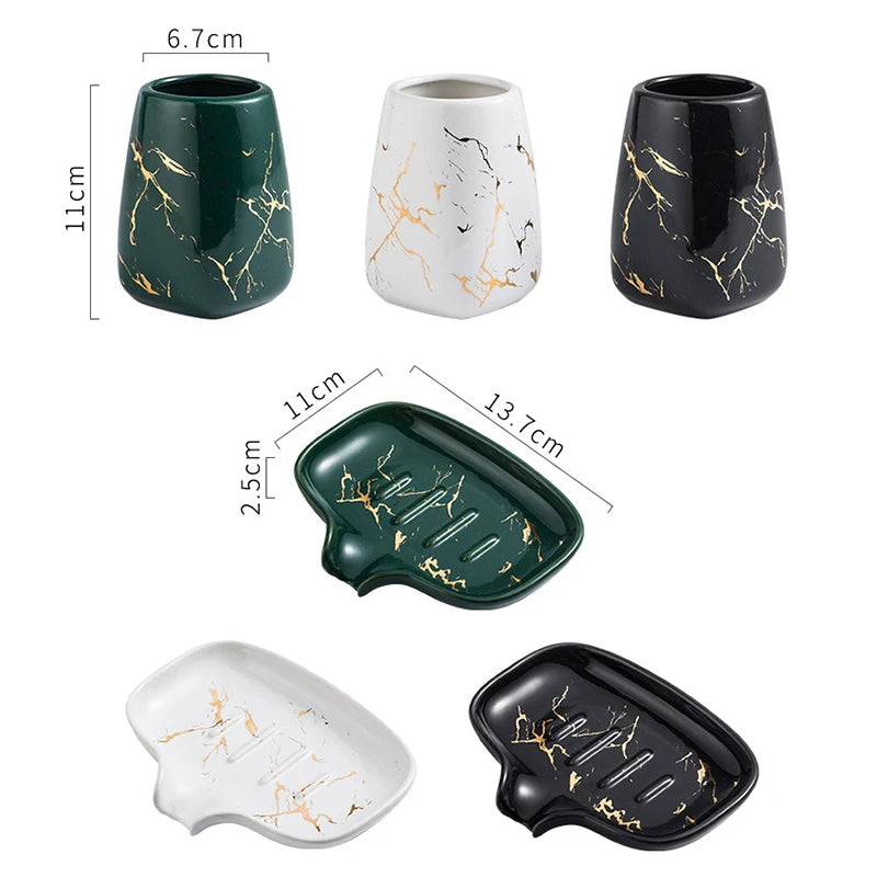luxury dark green ceramic bathroom four-piece set porcelain holder decor