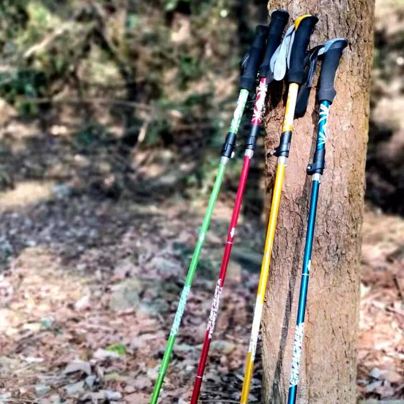 5 Section Outdoor Fold Trekking Pole Camping Portable Walking Hiking Stick For Nordic Elderly Telescopic