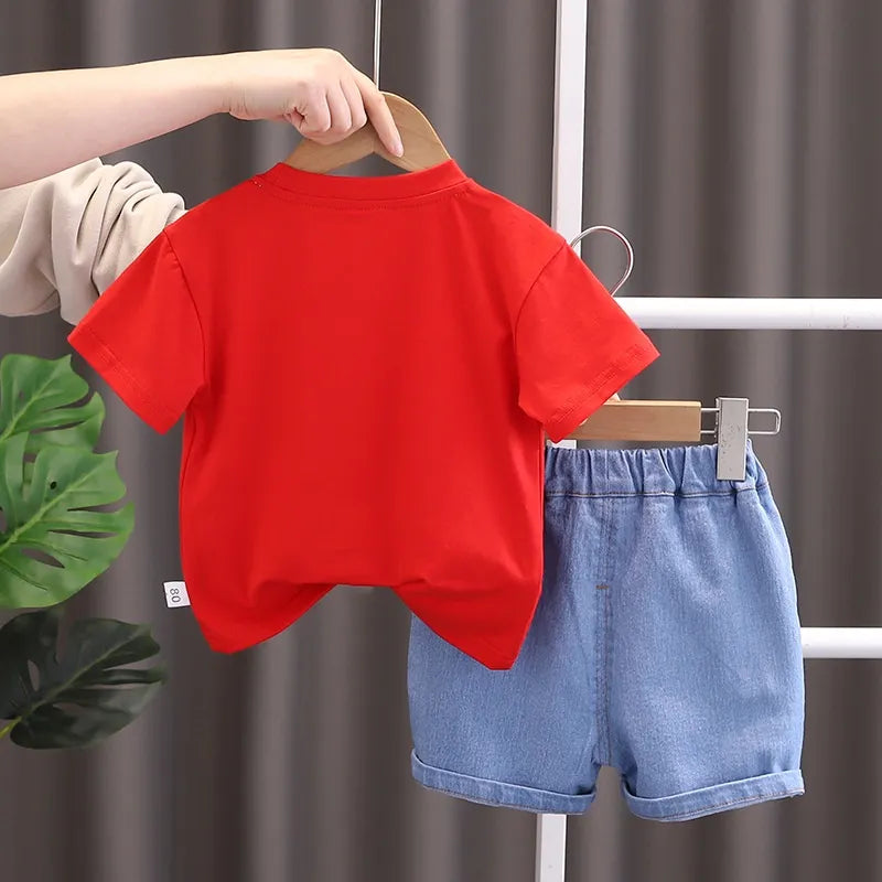 Summer Children Clothes for Baby Boys Cartoon T Shirt + Shorts 2Pcs/Set Toddler
